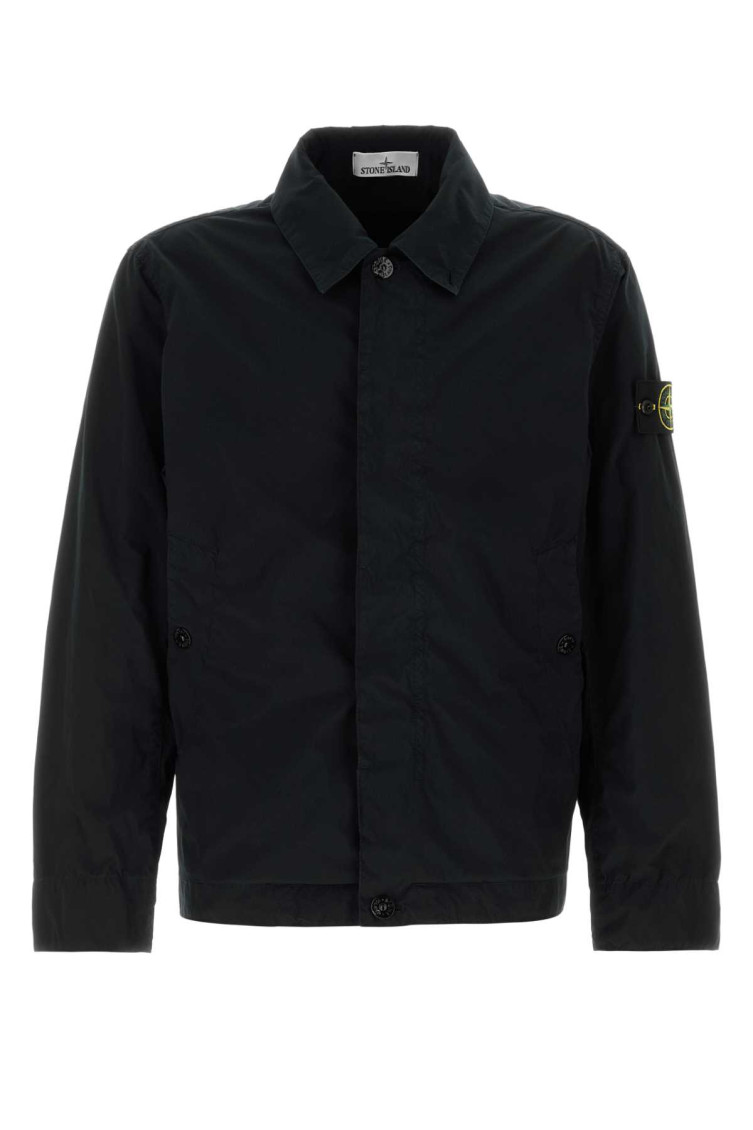 Stone Island Blue Jacket With Classic Collar And Logo Patch On The Sleeve In Tech Fabric Man