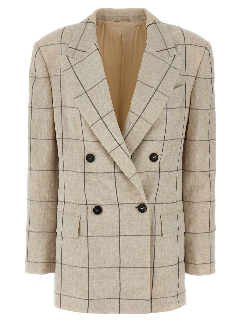 Shop Brunello Cucinelli Beige Embroidery Blazer