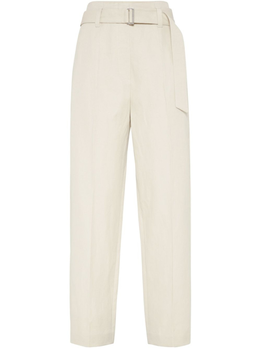 Brunello Cucinelli Women Slouchy Trousers In Sparkling Linen Canvas With Jewellery