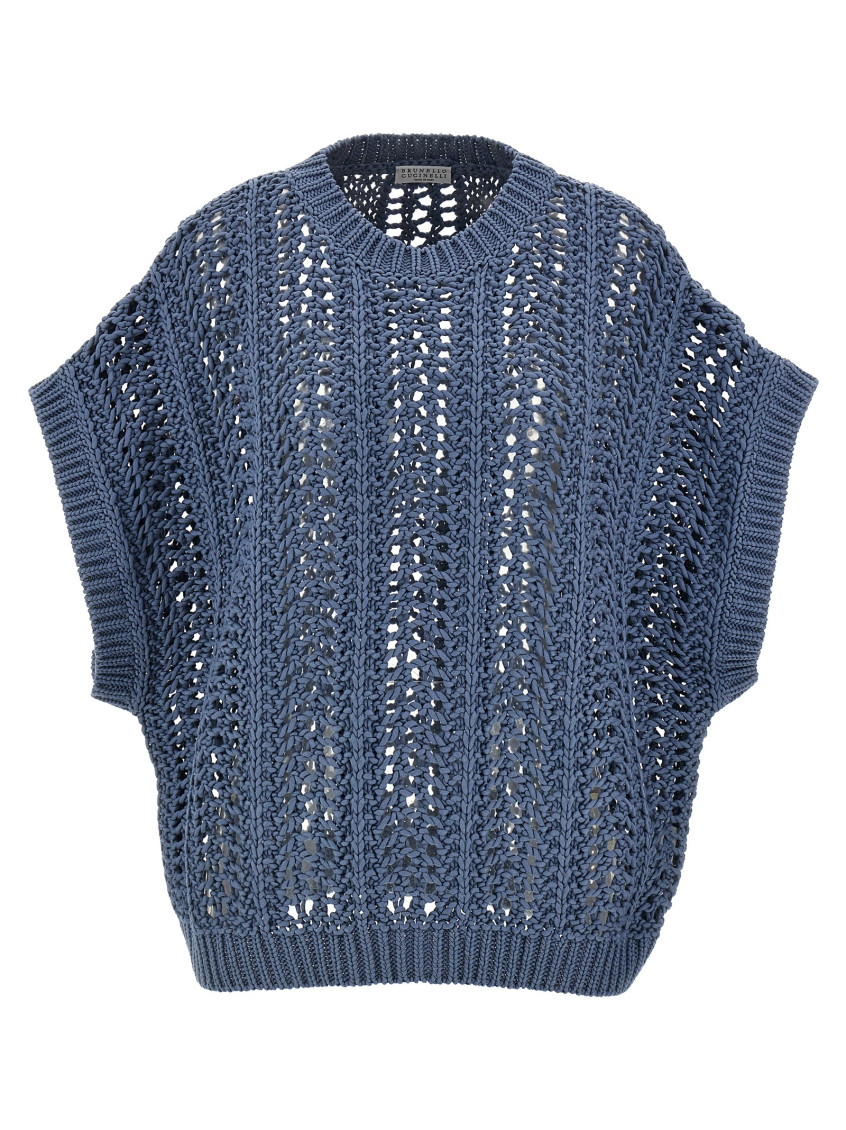 Brunello Cucinelli Ribbed Net Sweater Sweaters And Cardigans Blue
