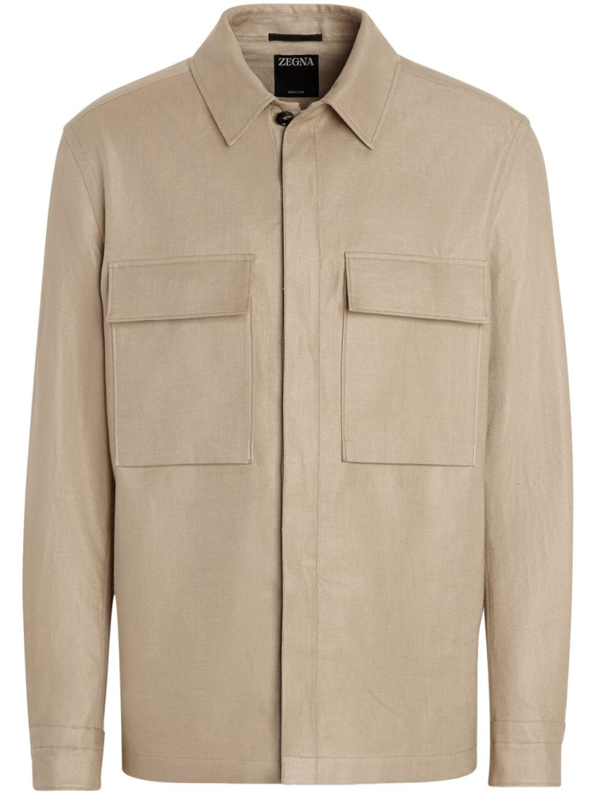 Shop Zegna Beige Linen Shirt