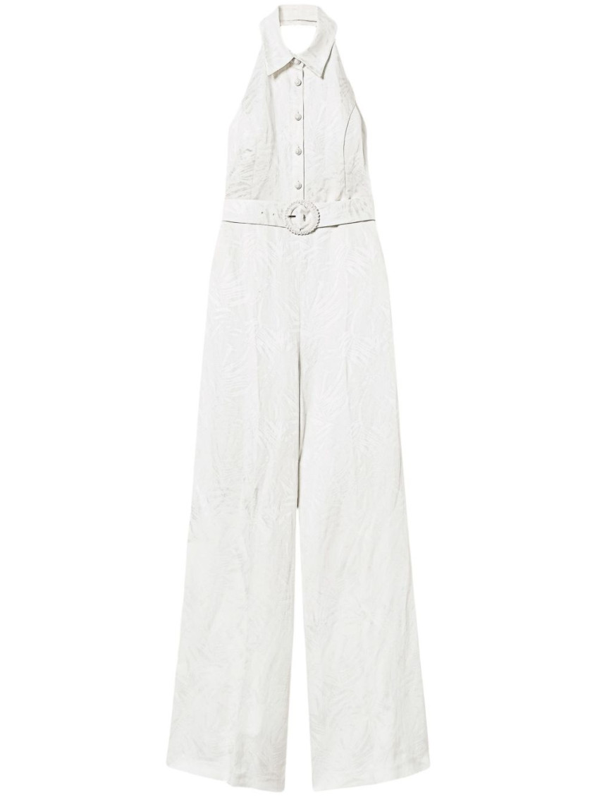 Shop Twinset White Long Jacquard Satin Jumpsuit