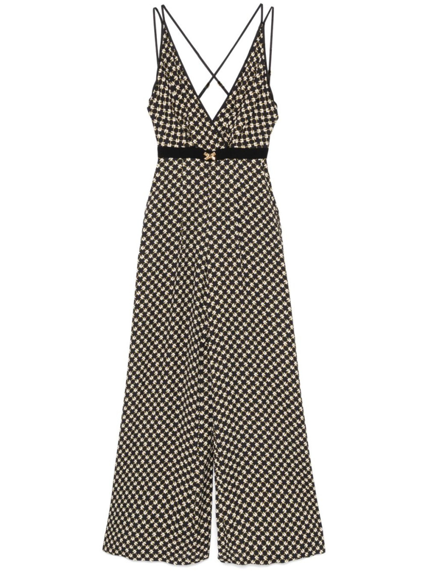 Elisabetta Franchi Black Pattern Jumpsuit With Rear Crossover Neck
