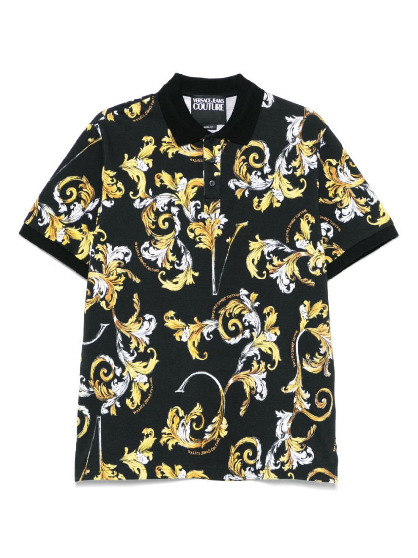 Shop Versace Jeans Couture Black Polo Shirt With Print