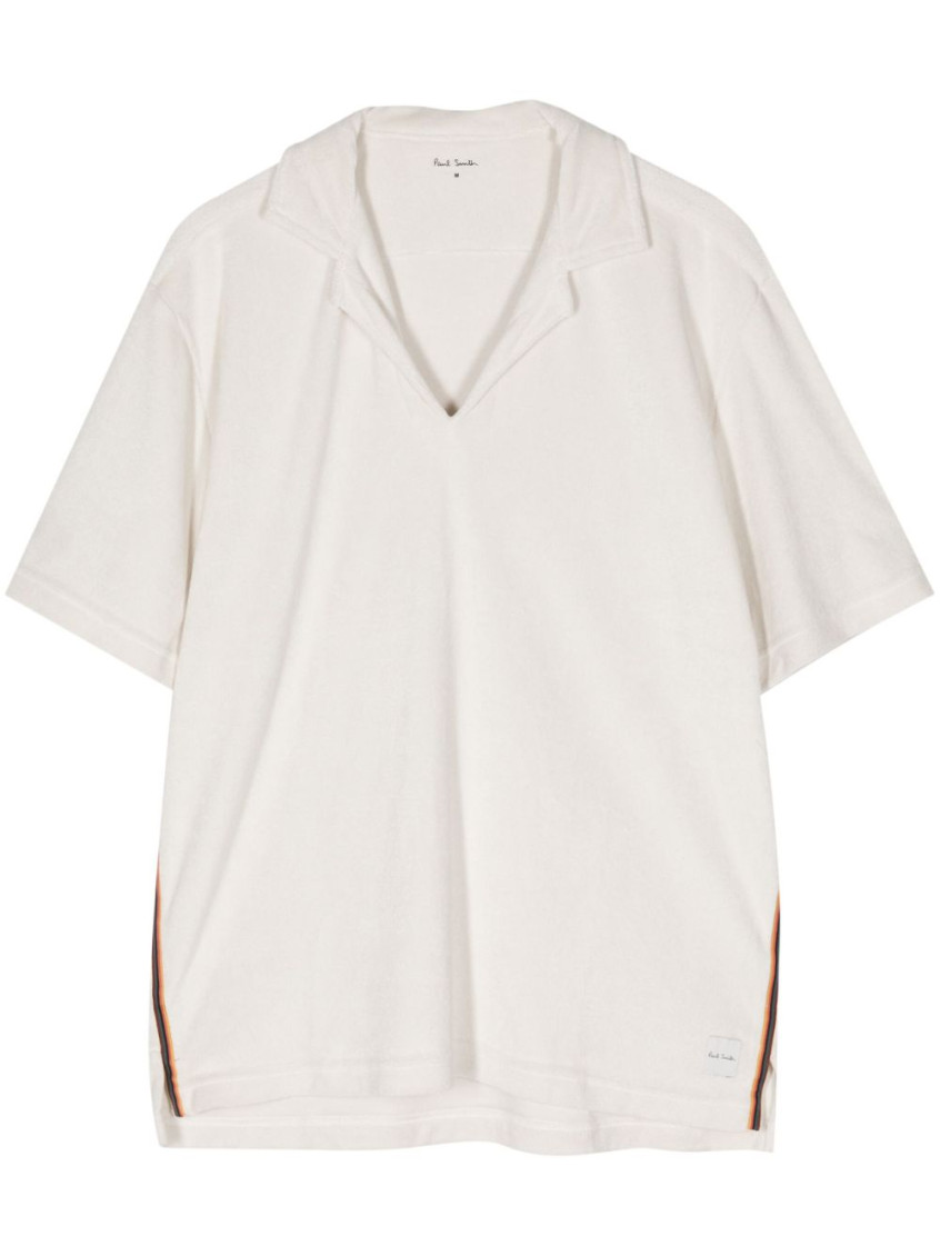 PAUL SMITH OFF WHITE STRIPE-TRIM T-SHIRT