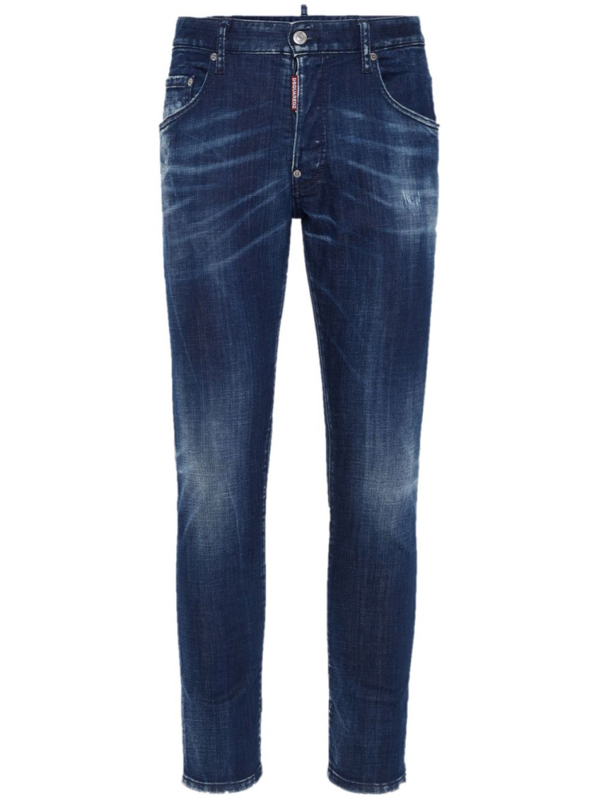 Dsquared2 Navy Blue Slim Cut Jeans With Whiskering Effect In Blue