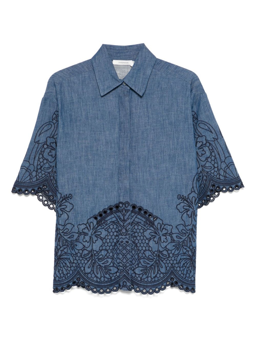 Zimmermann Blue Coco Embroidered Denim Shirt