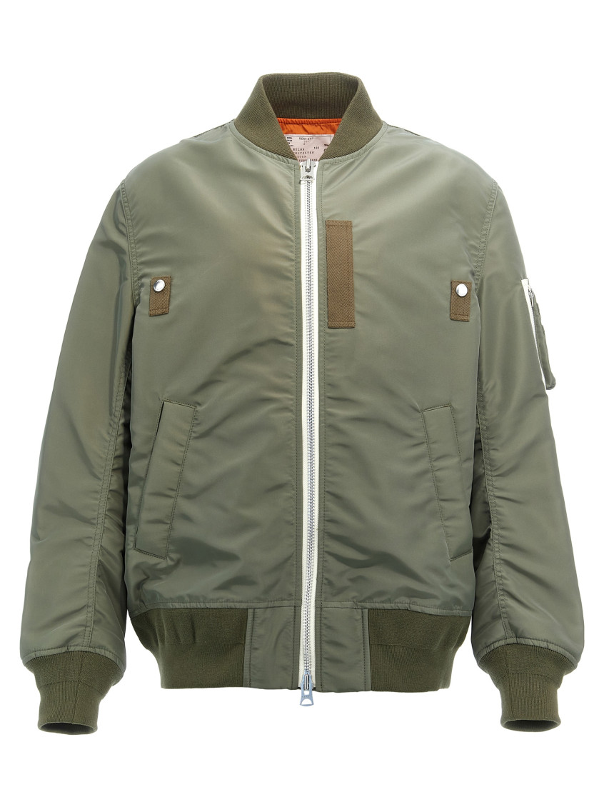 Sacai Khaki Nylon Twill Bomber Jacket In Green