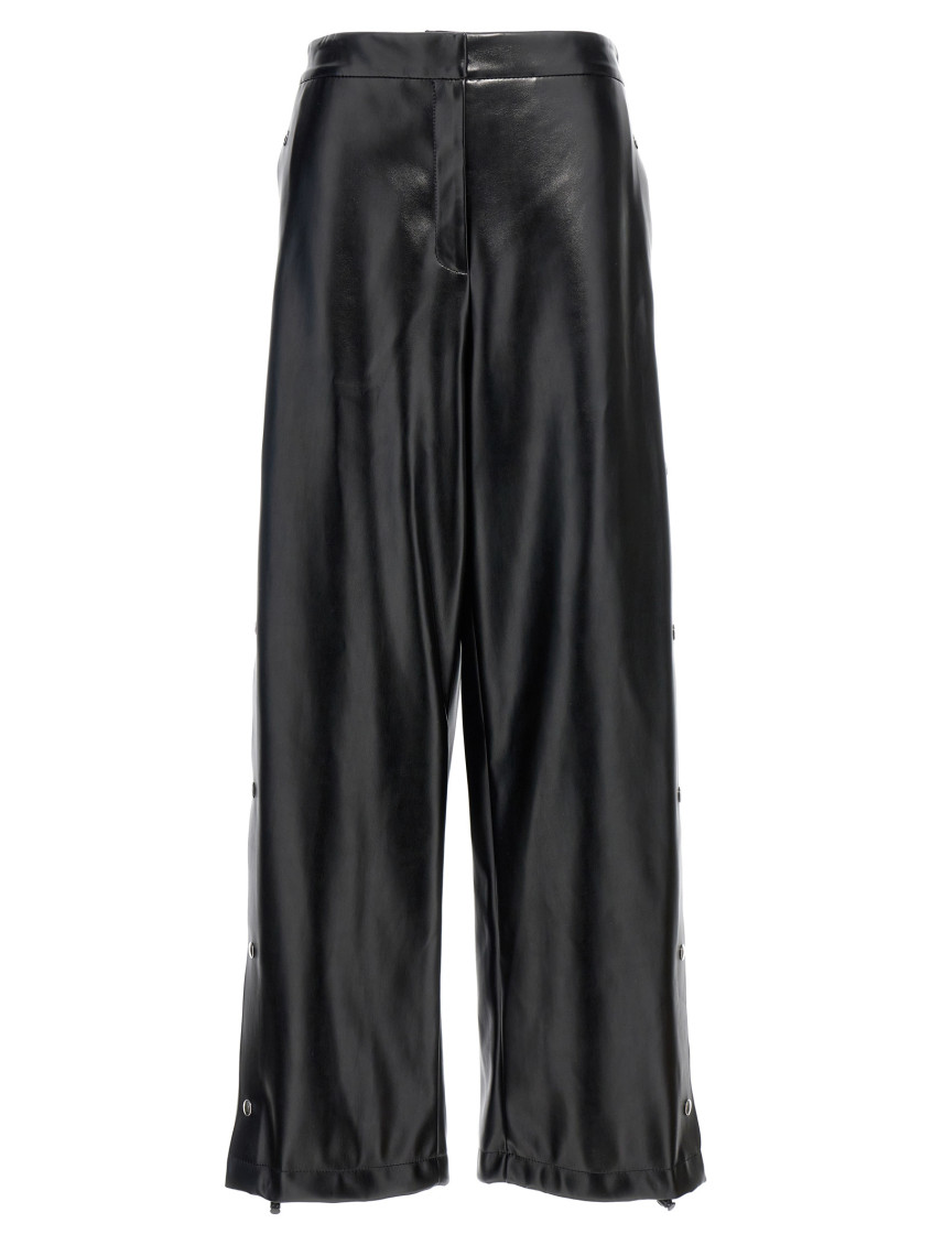 Stella Mccartney Wide Leg Elastic Waistband Trousers With Shiny Finish In Black