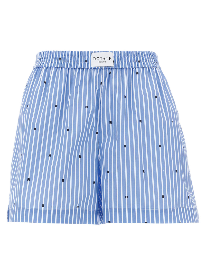 Rotate Birger Christensen Light Blue Logo Striped Shorts