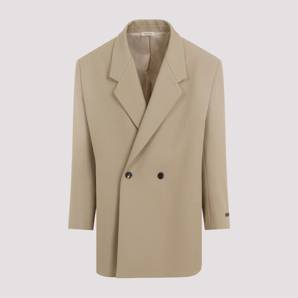 Fear Of God Mens Dusty Beige Brand-patch Double-breasted Relaxed-fit Wool Blazer In Denim