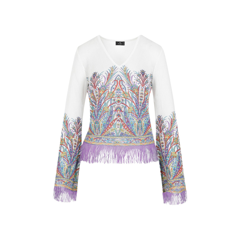 Etro Fringed Knitted Top In White