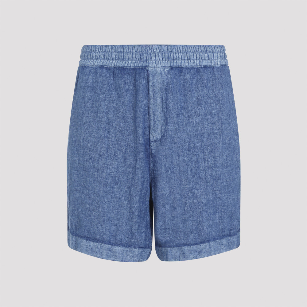 Burberry Linen Shorts With Drawstrings In Blue