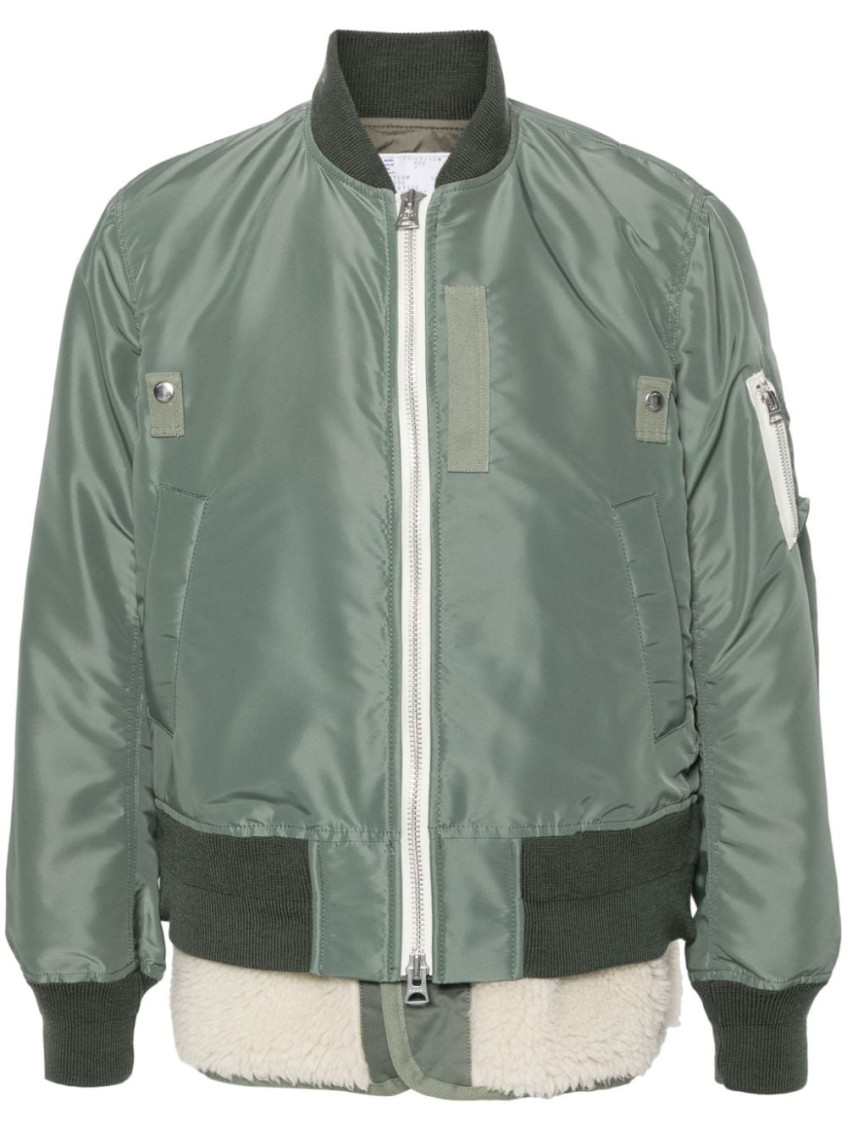 Sacai Layered Hybrid Bomber Jacket In Green