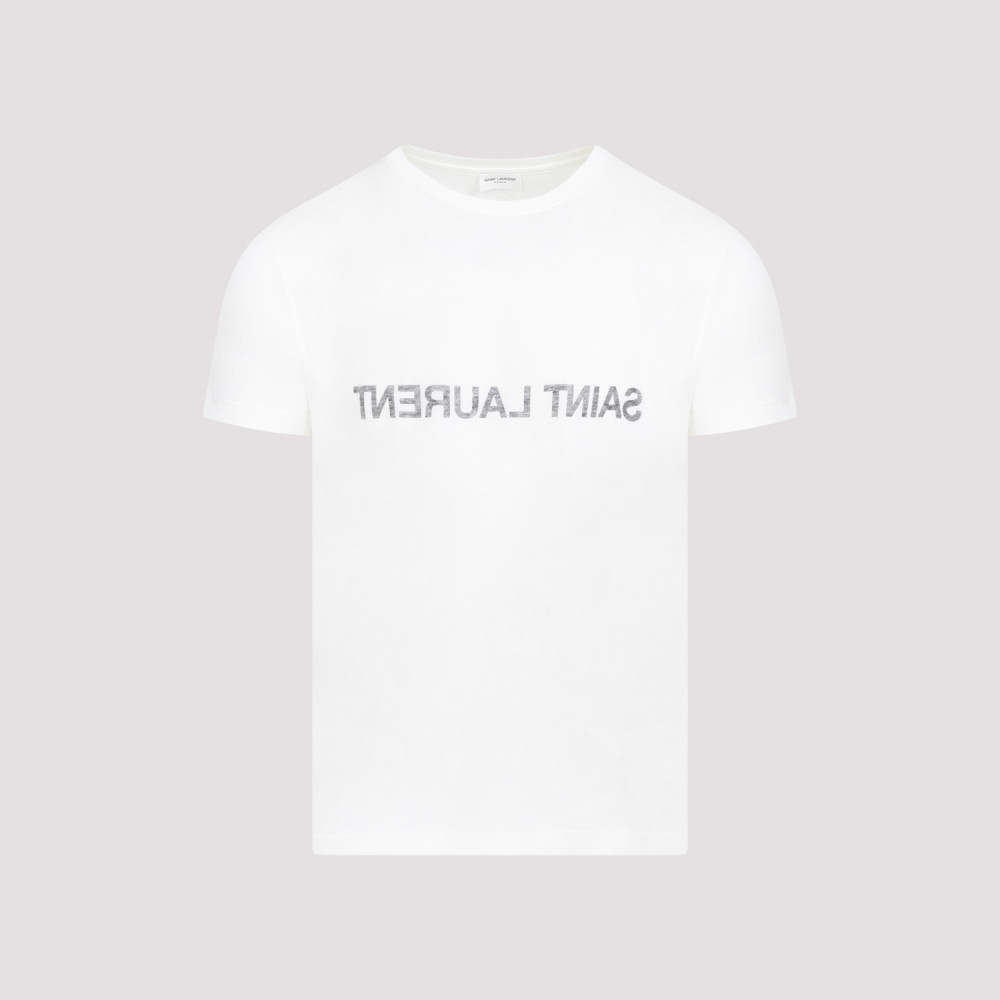 Shop Saint Laurent White Cotton Reverse Logo T-shirt