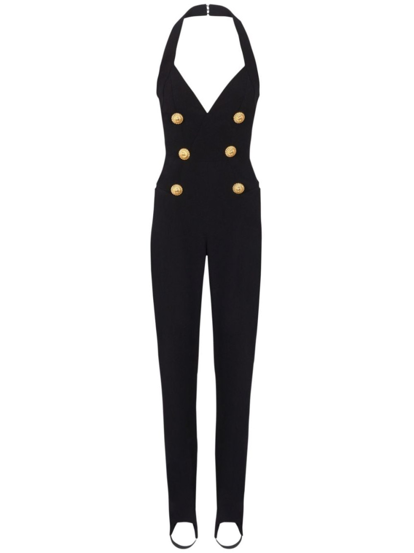 Shop Balmain Black Buttoned Long Jumpsuit