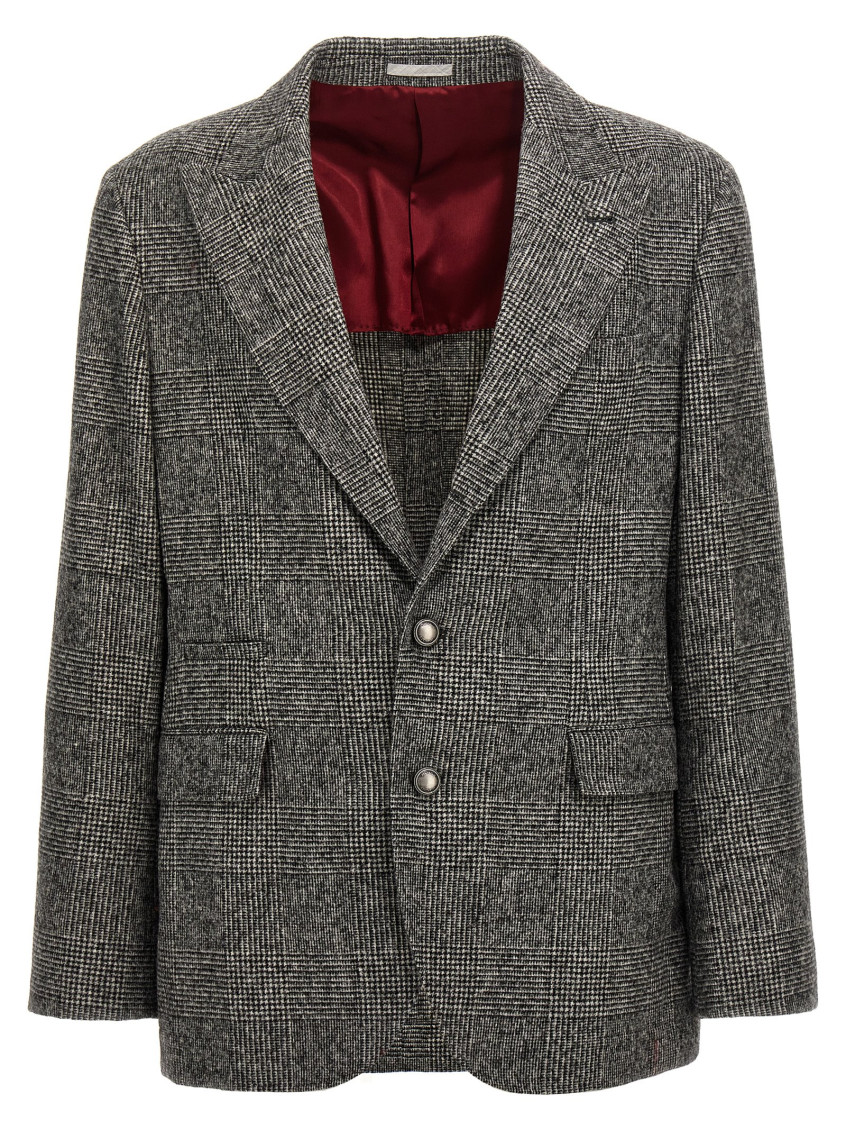 BRUNELLO CUCINELLI GREY CHECK SINGLE-BREASTED BLAZER