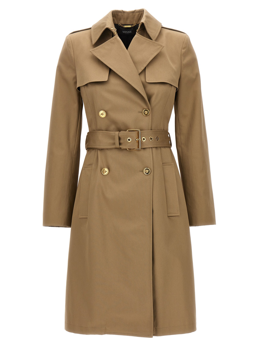 VERSACE BEIGE MEDUSA DOUBLE-BREASTED COTTON TRENCH COAT