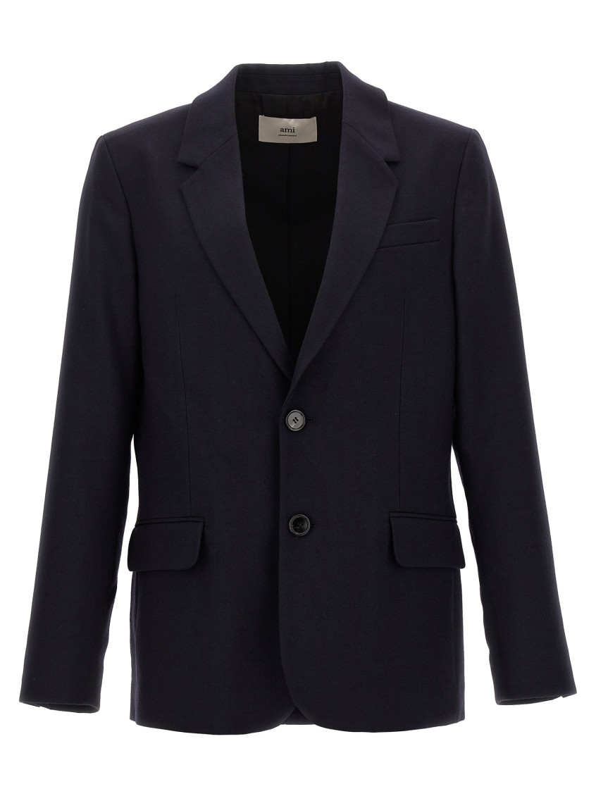 AMI ALEXANDRE MATTIUSSI NAVY BLUE SINGLE-BREASTED BLAZER 