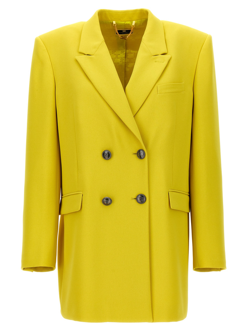 Elisabetta Franchi Logo Button Double-breasted Blazer In Yellow