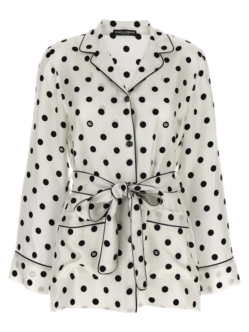 Dolce & Gabbana Polka-dot Long-sleeved Pajama Shirt In White