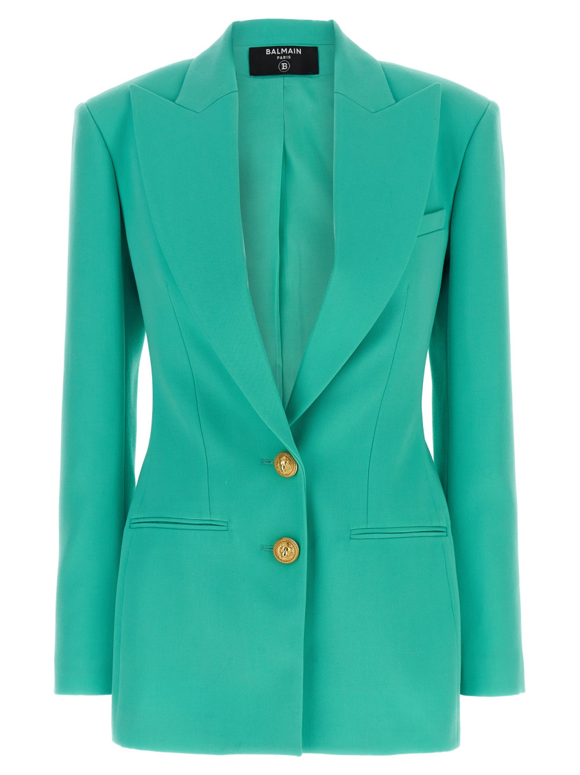 Shop Balmain Aqua Double-breasted Blazer