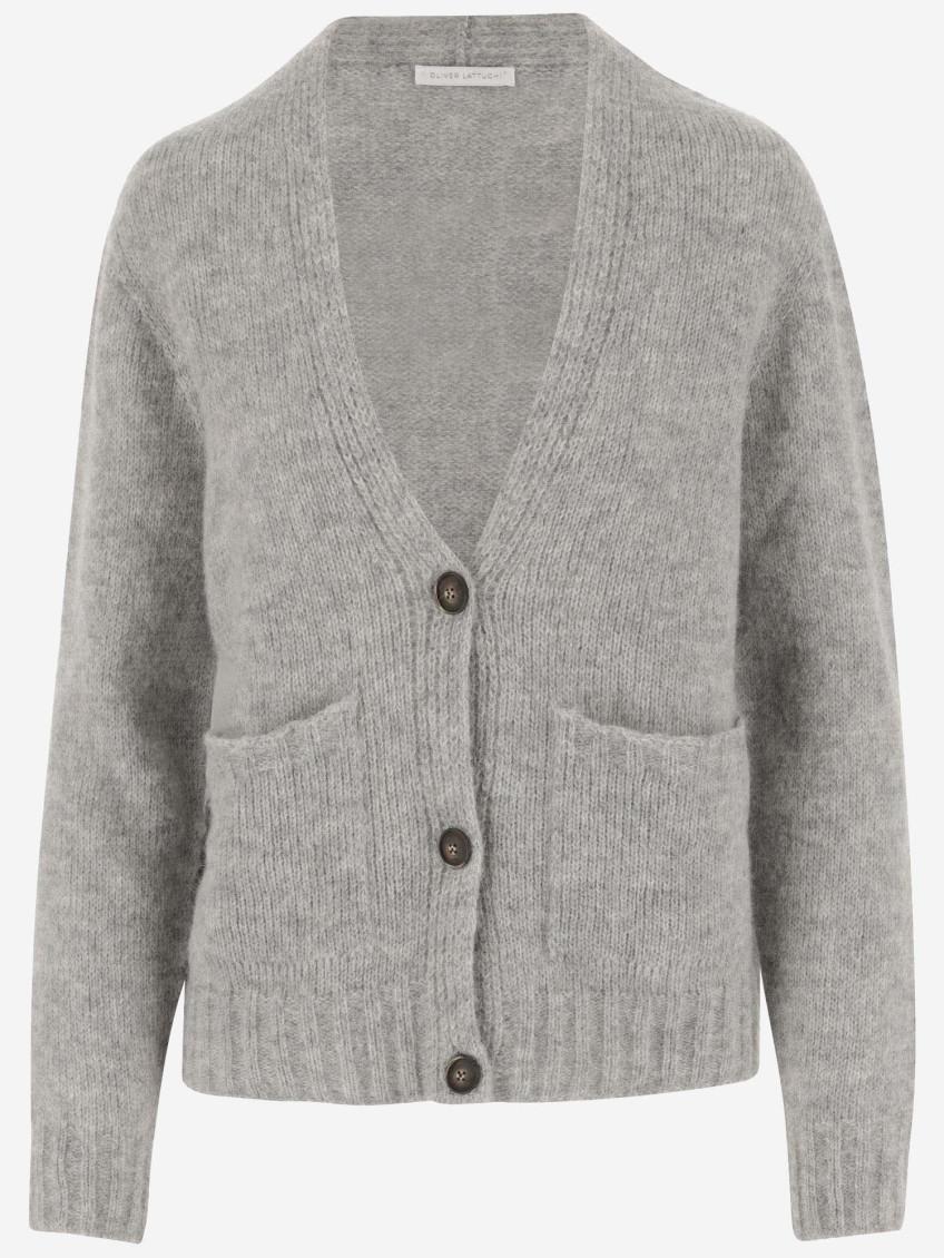 Shop Oliver Lattughi Dark Grey Wool Blend Cardigan