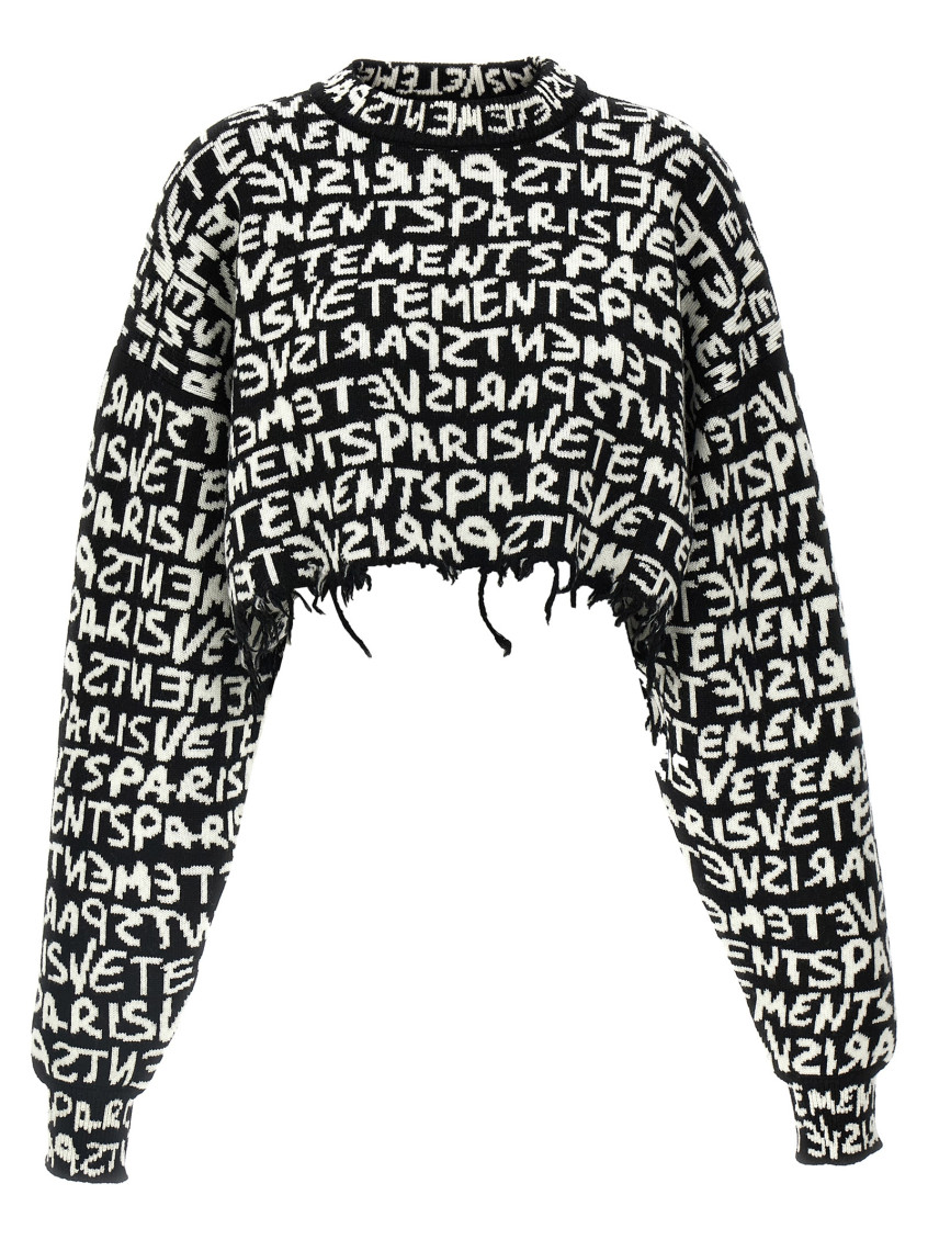 Shop Vetements Black  Paris Monogram Cropped Sweater