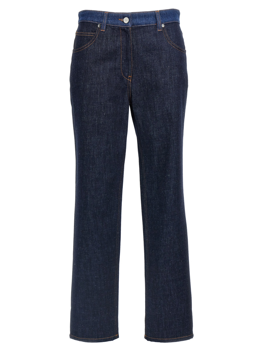 Fendi Two-tone Cotton Denim Jeans In Blue
