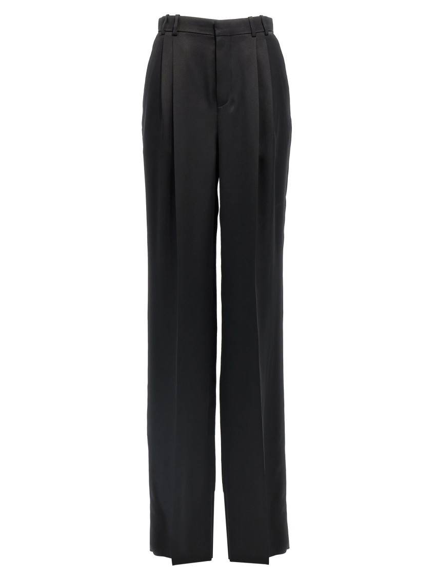 Saint Laurent Black Satin Loose Trousers In Black