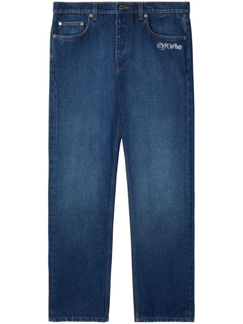 Shop Off-white Blue Script Tapered Jeans