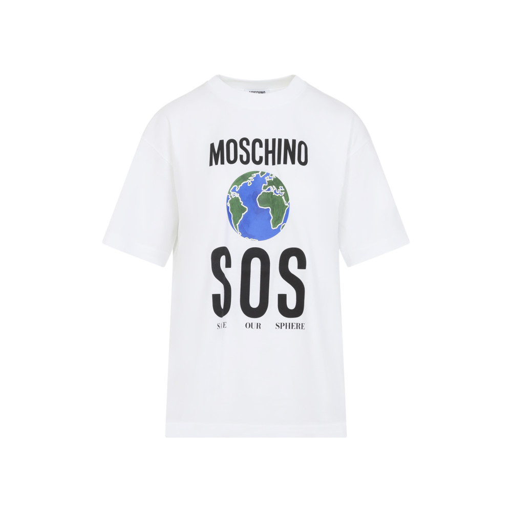 Moschino Relaxed-fit Cotton T-shirt With Bold Globe Print In White