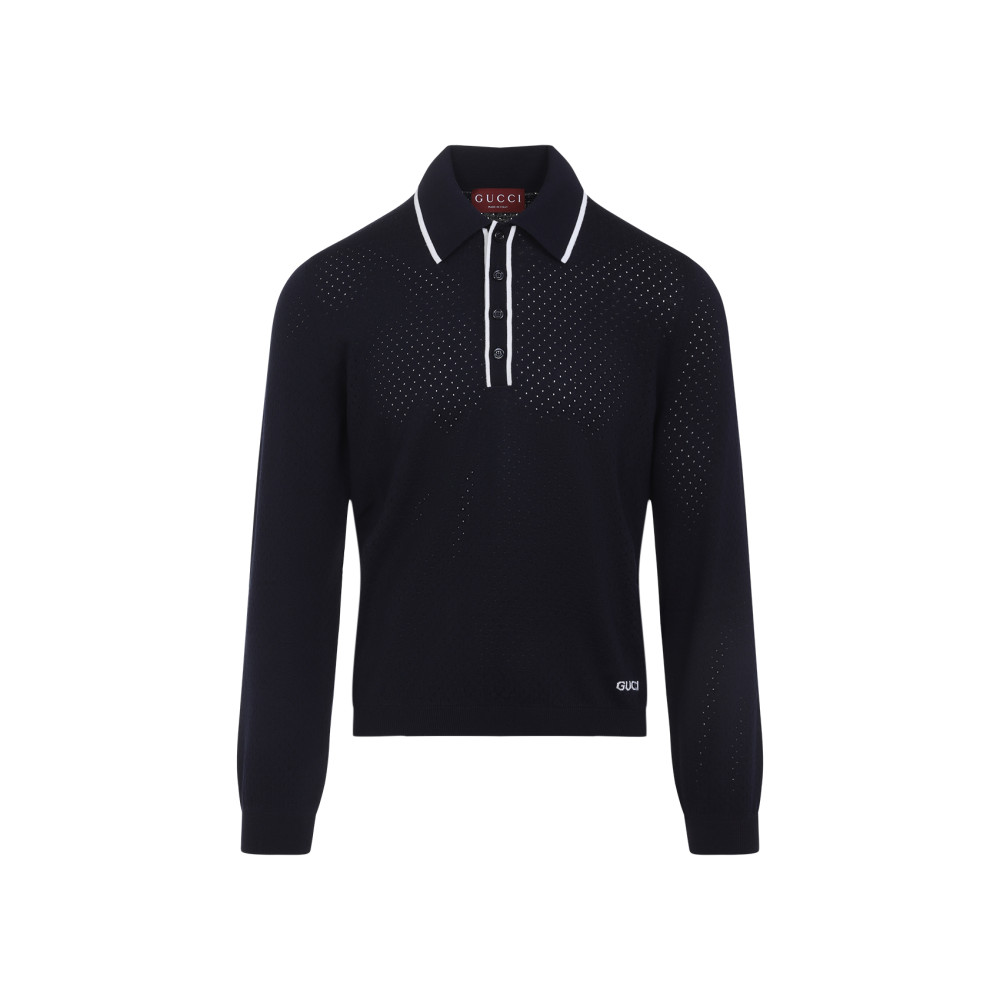 Gucci Long Sleeves Wool Polo Collar Sweater In Blue