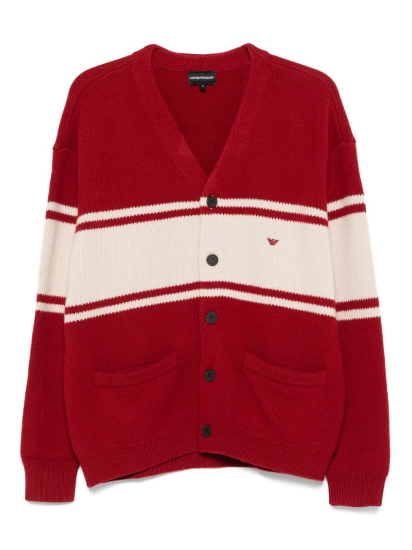 Emporio Armani V-neck Cardigan Made Of Plush-knit Virgin Wool In Red