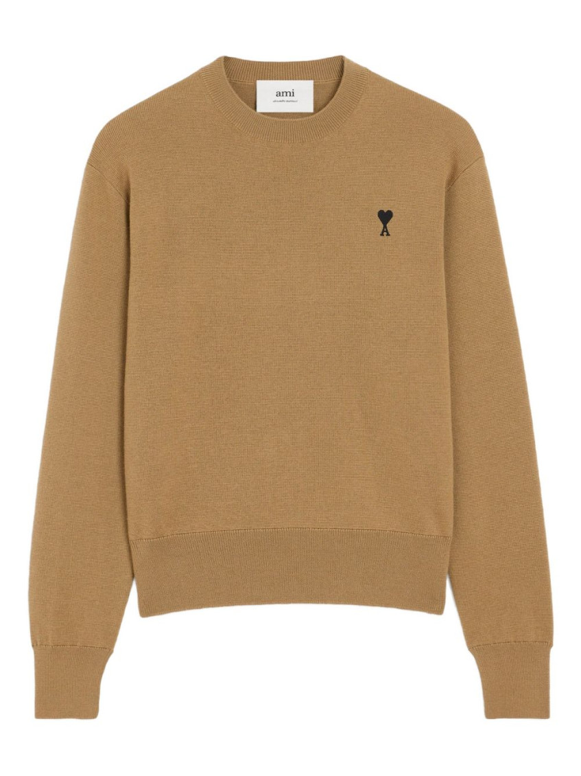 Ami Alexandre Mattiussi Brown Wool Ami De Coeur Crewneck Sweater Brown In Brown