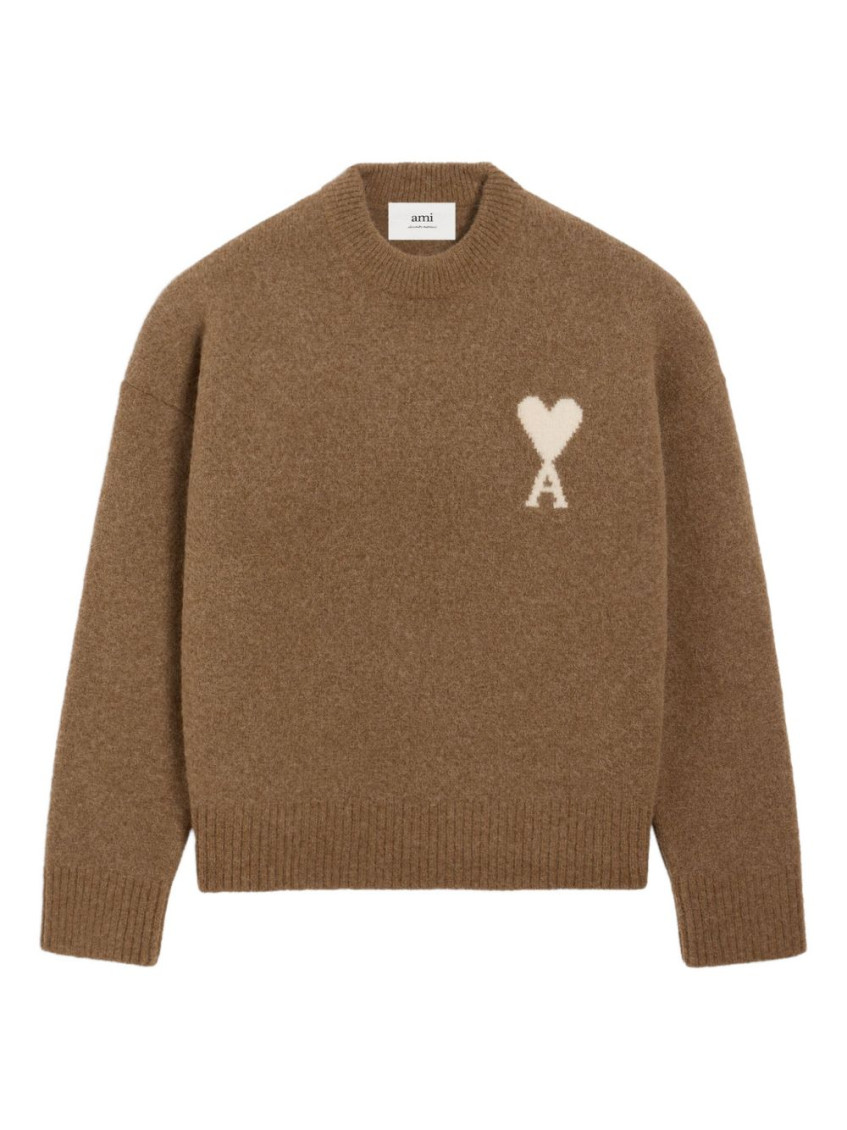 Ami Alexandre Mattiussi Brown Alpaca Ami De Coeur Crewneck Sweater Brown In Brown