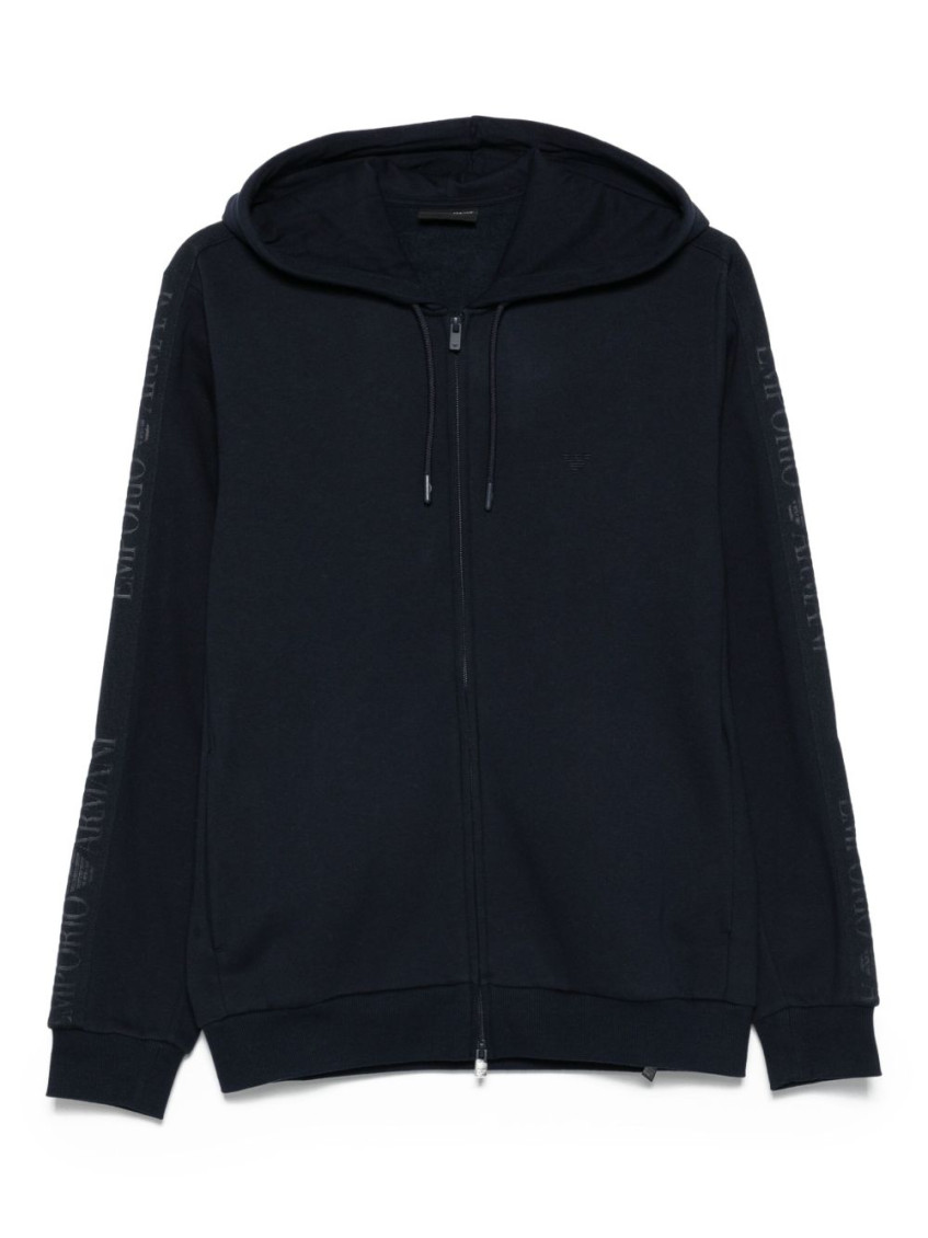 Emporio Armani Logo-detail Hooded Zip-up Sweatshirt In Blue