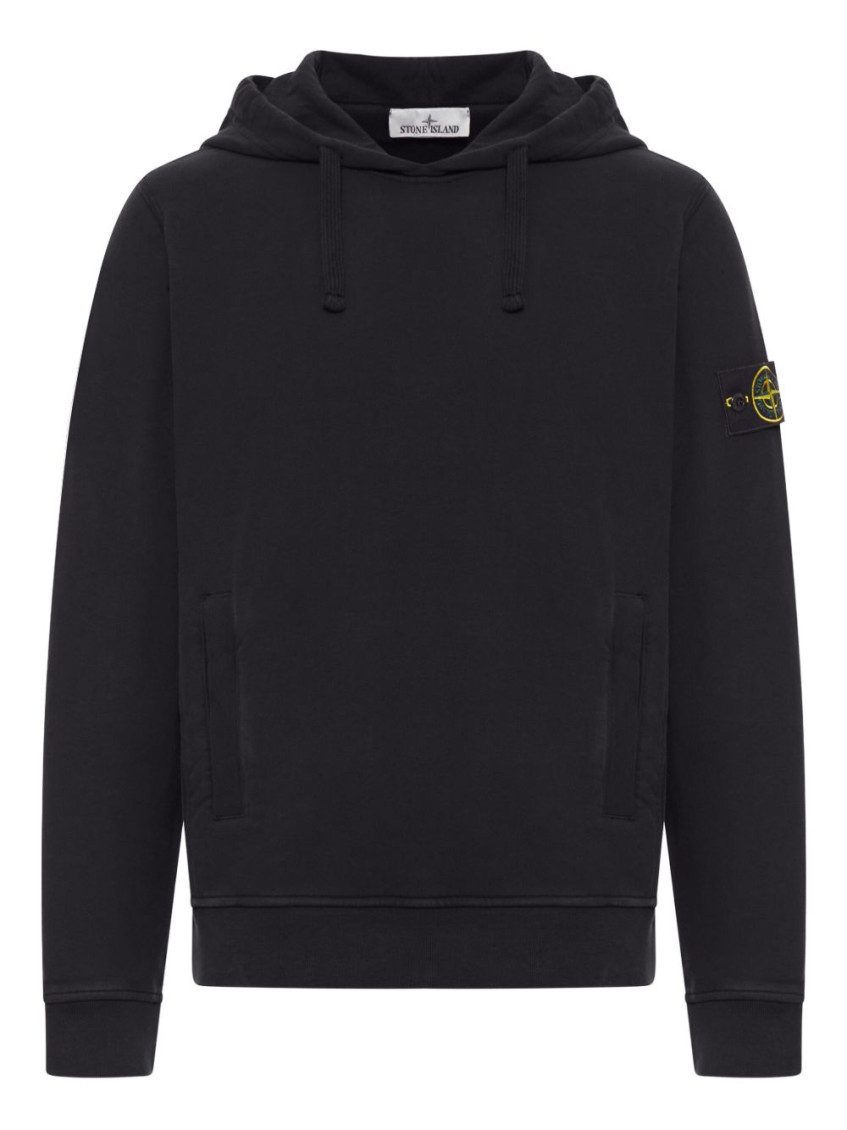 Stone Island Black Cotton Hoodie With Logo Patch In Black