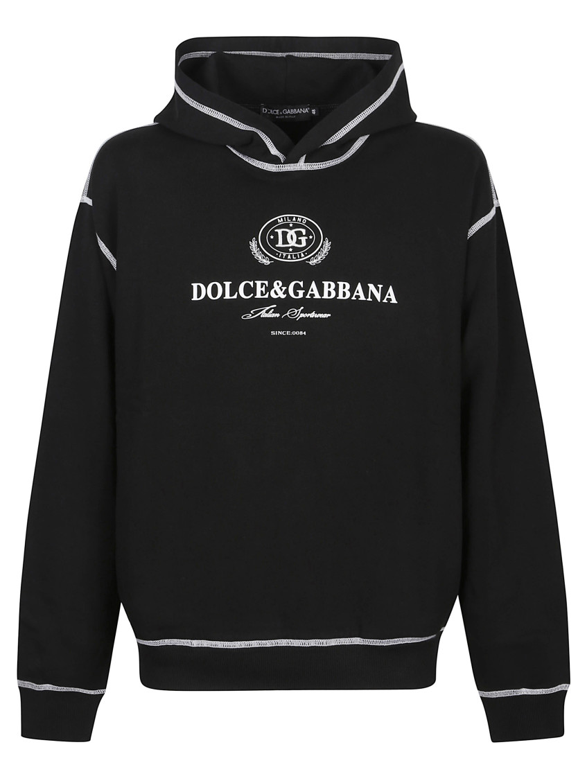 Dolce & Gabbana Hooded Sweatshirt With Contrasting Stitching And Logo Detail In Black