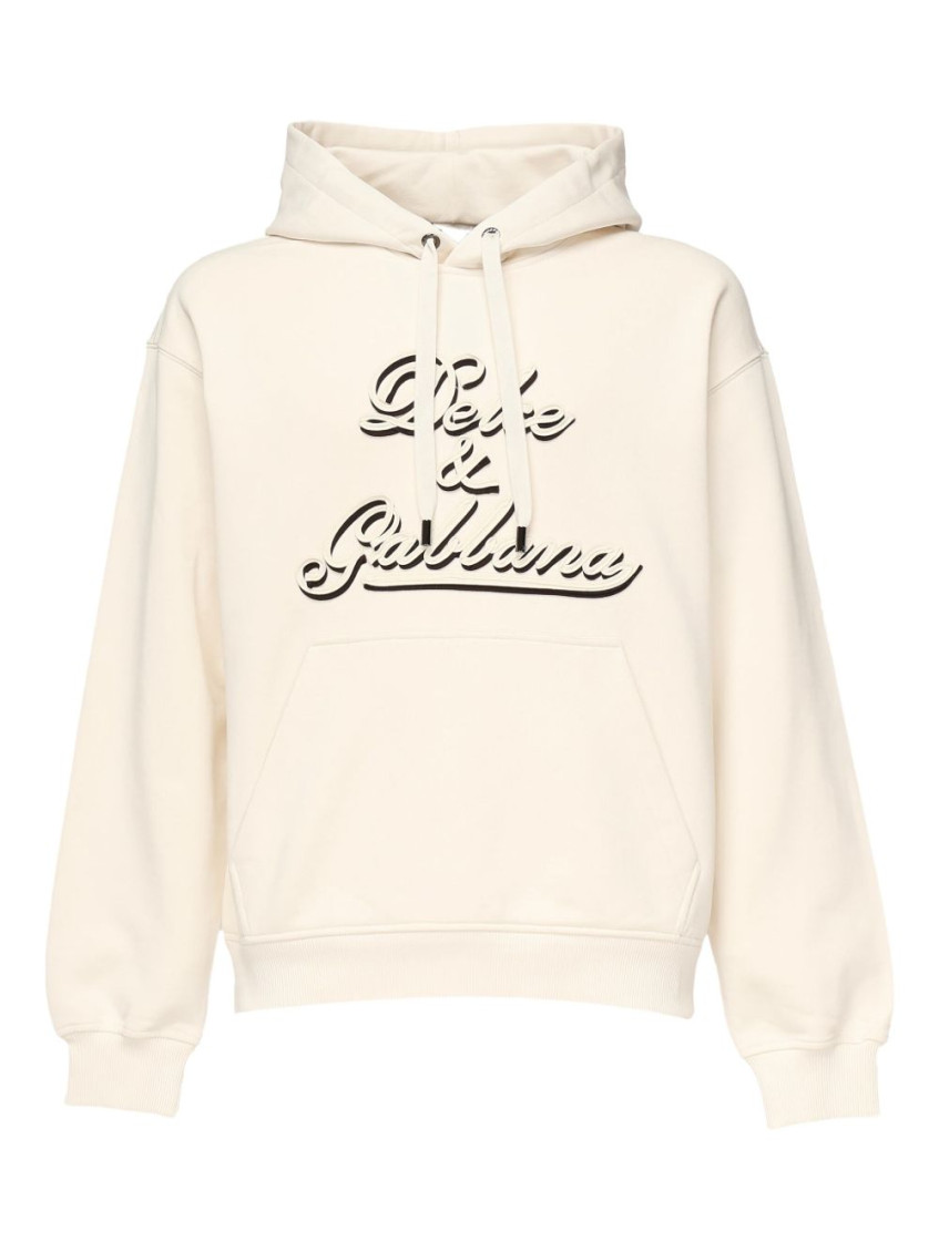 Dolce & Gabbana Almond Beige Pullover Sweatshirt With Drawstring Hood In Sand