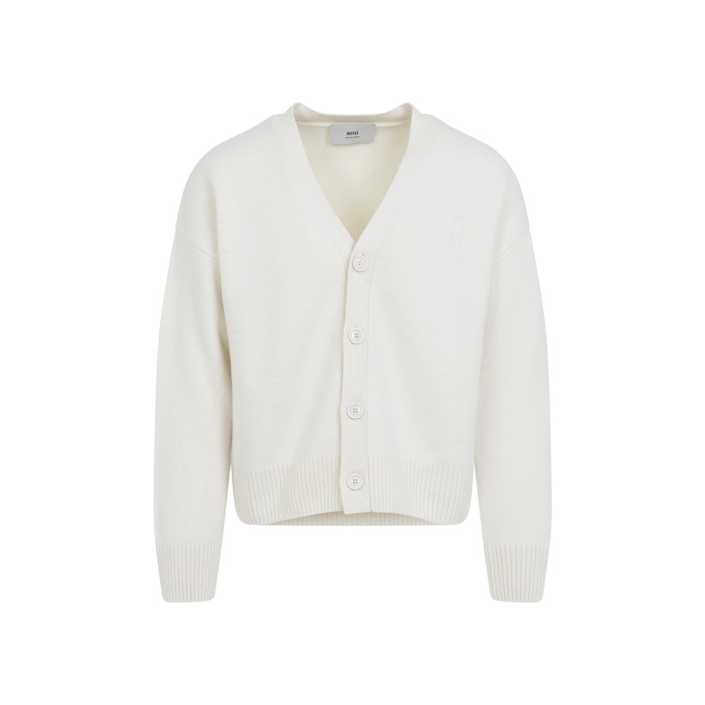 Ami Alexandre Mattiussi V-neck Cardigan With Ribbed Cuffs And Hem In White