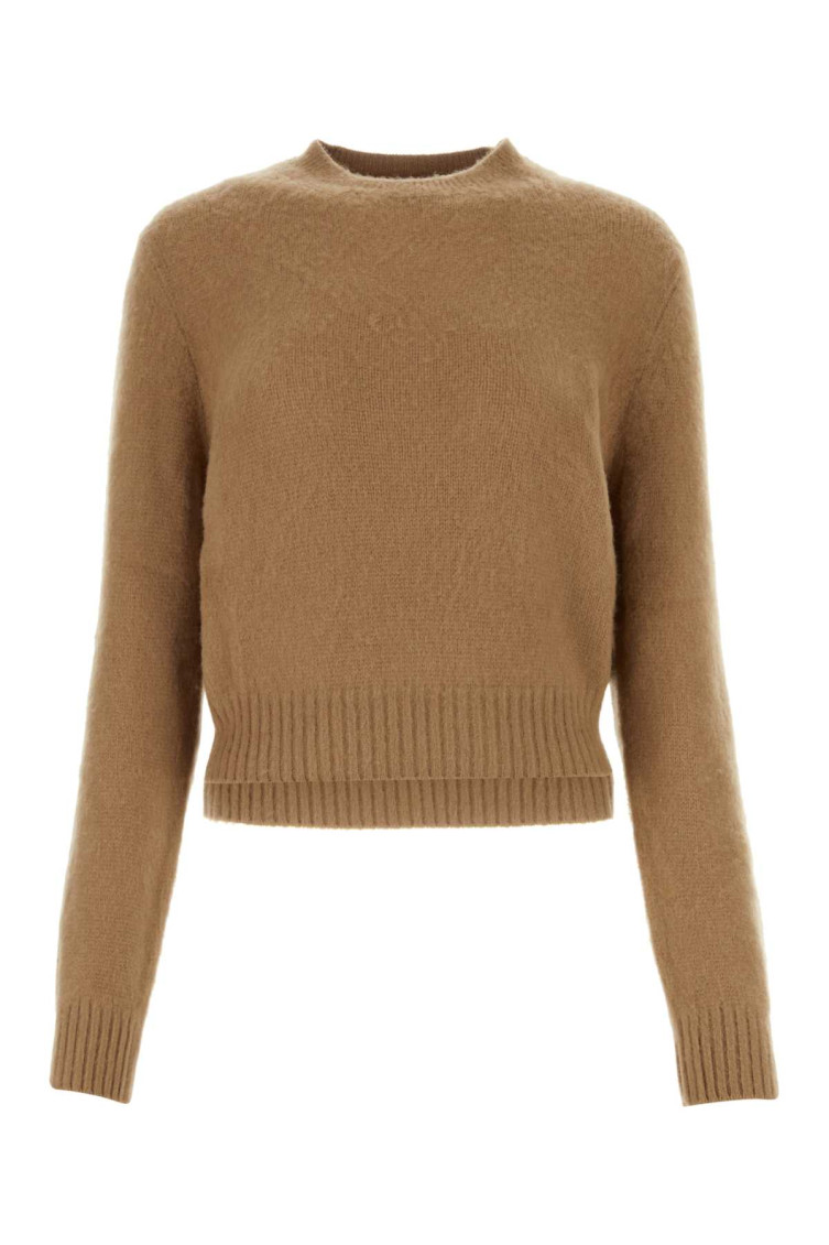Prada Cashmere Ribbed Crew-neck Sweater In Light Brown