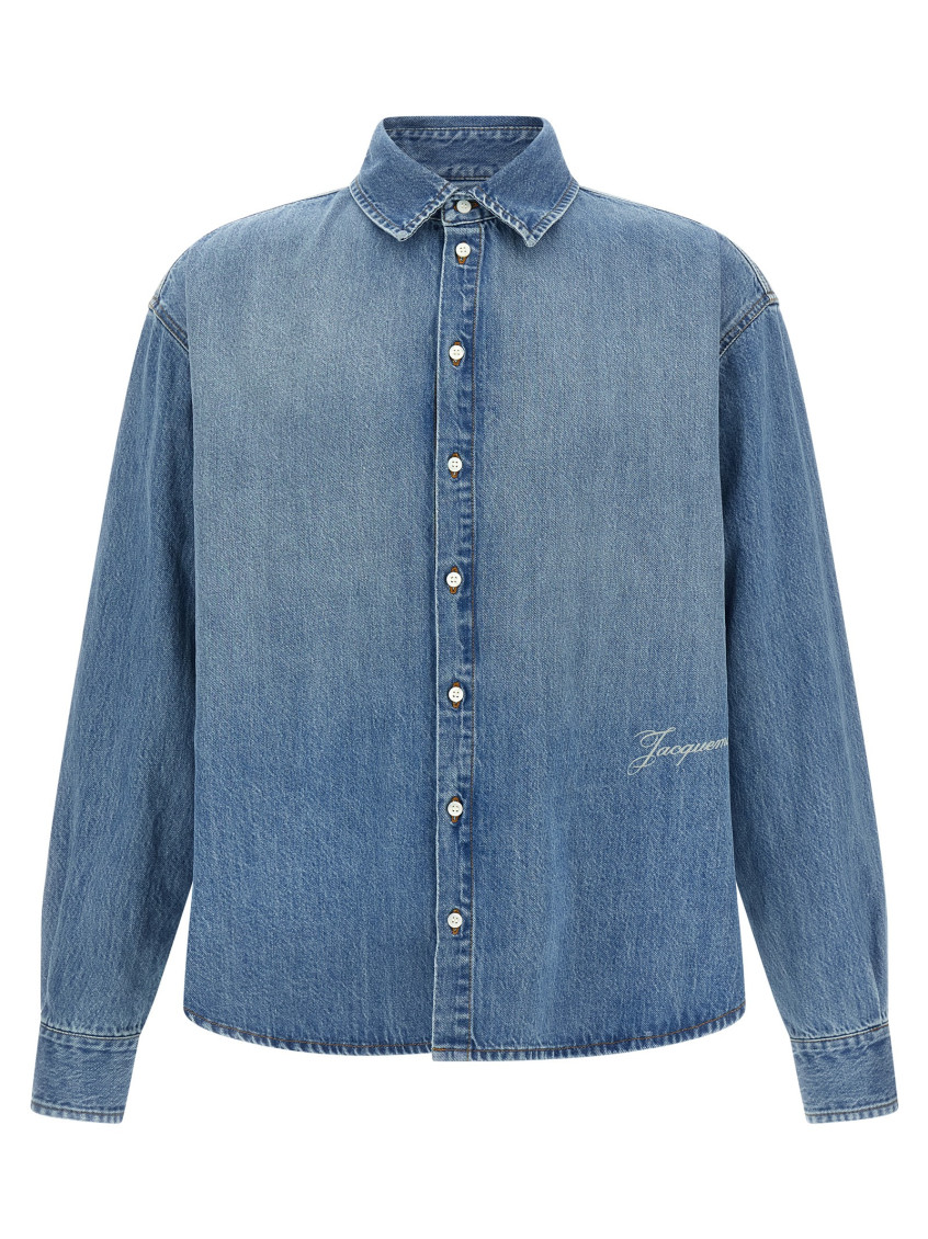 Jacquemus La Chemise De-nimes Simon With Embroidered Logo Clothing In Blue