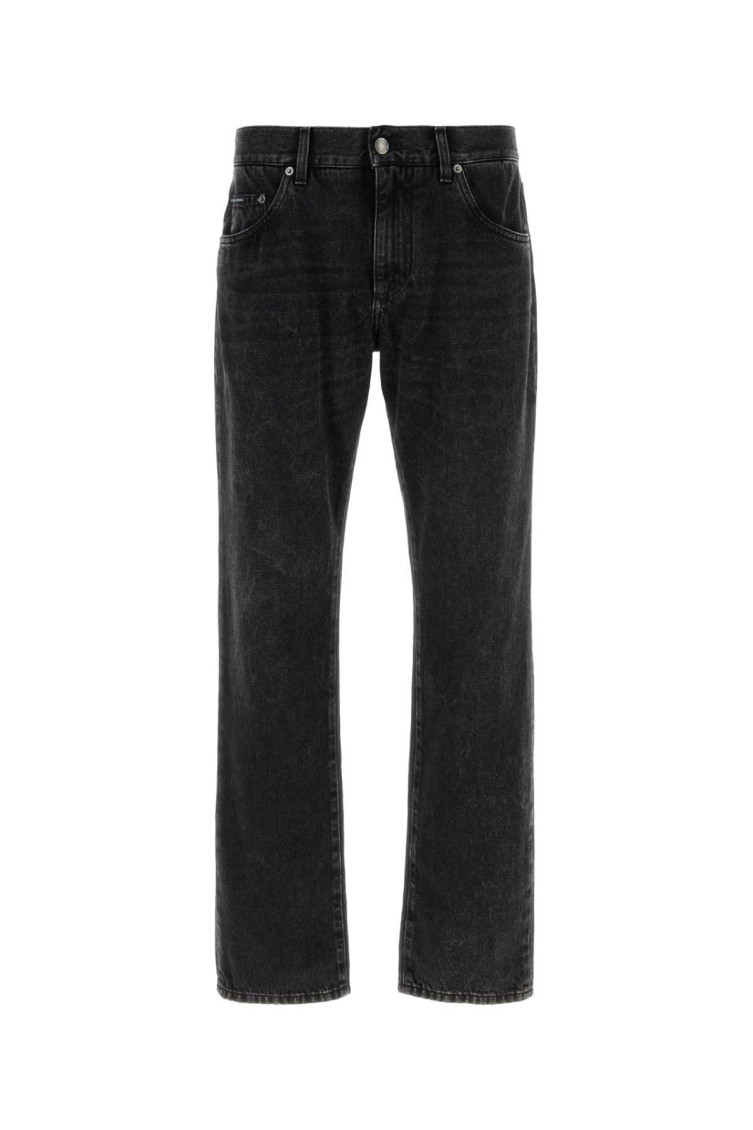 Dolce & Gabbana Black Straight Leg Logo Jeans In Black