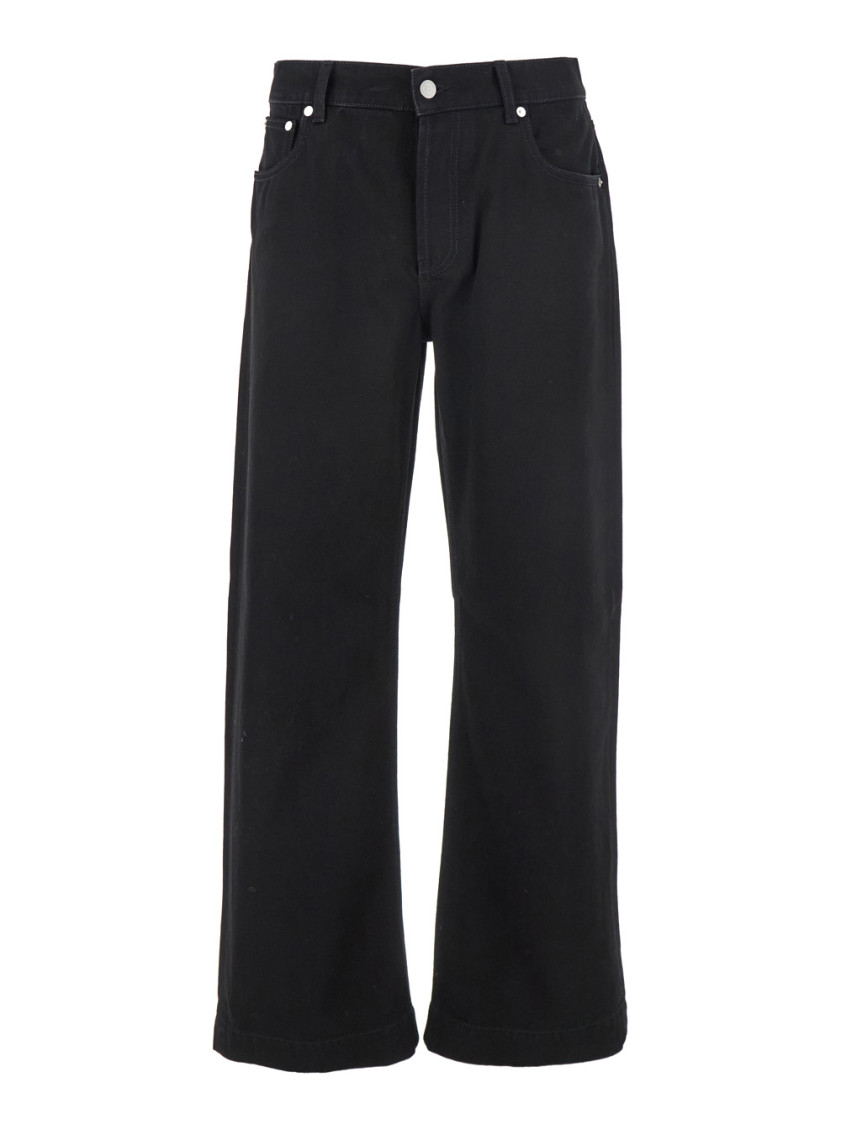 Alexander Mcqueen Black Jeans With Belt Loops And Logo Patch On The Rear In Denim Man In Black