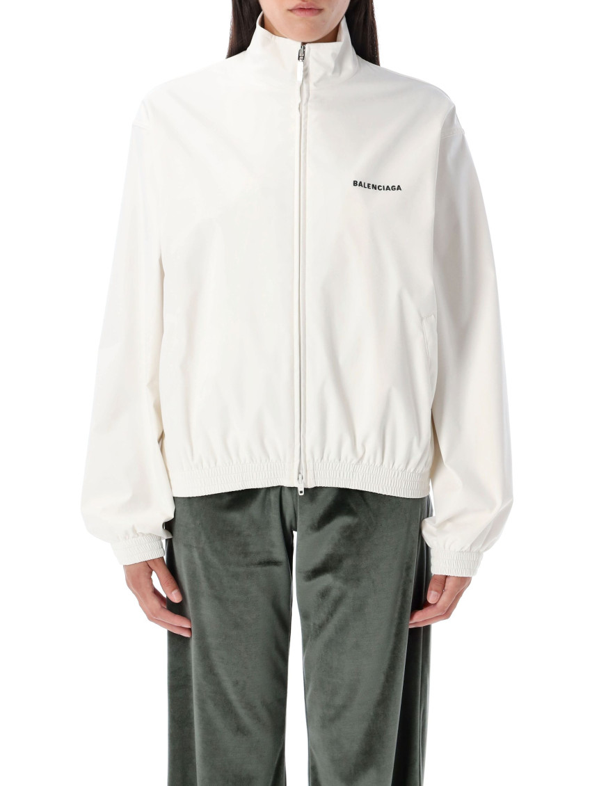Balenciaga High Collar Zip Jacket With Bold Logo Detailing In White