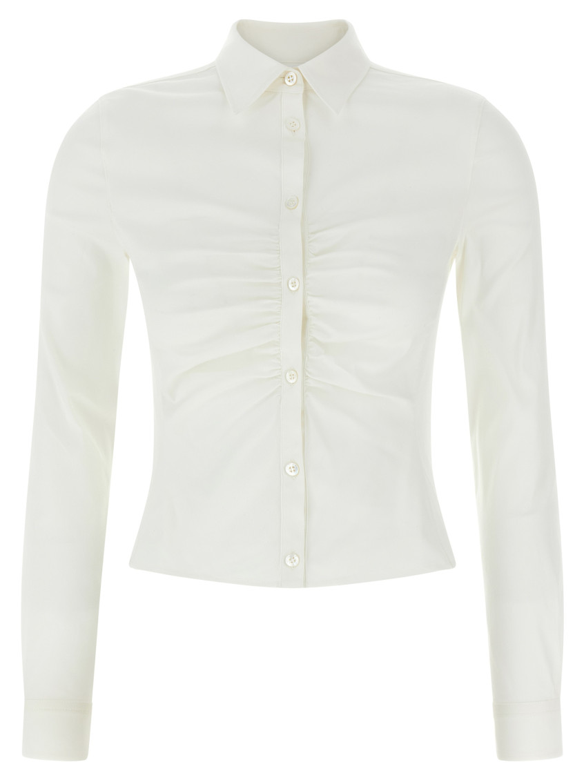 Balenciaga Collared Long Sleeve Ruched Top In White