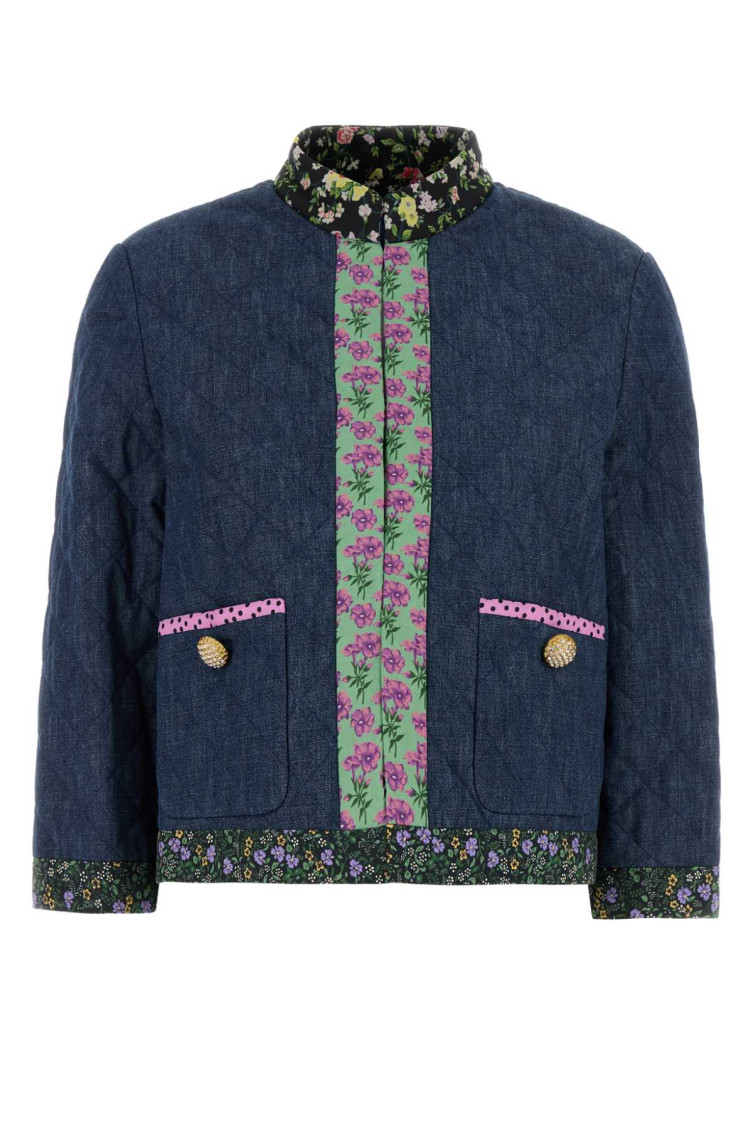 Valentino Chambray Blazer With Quilted Design And Pockets In Blue