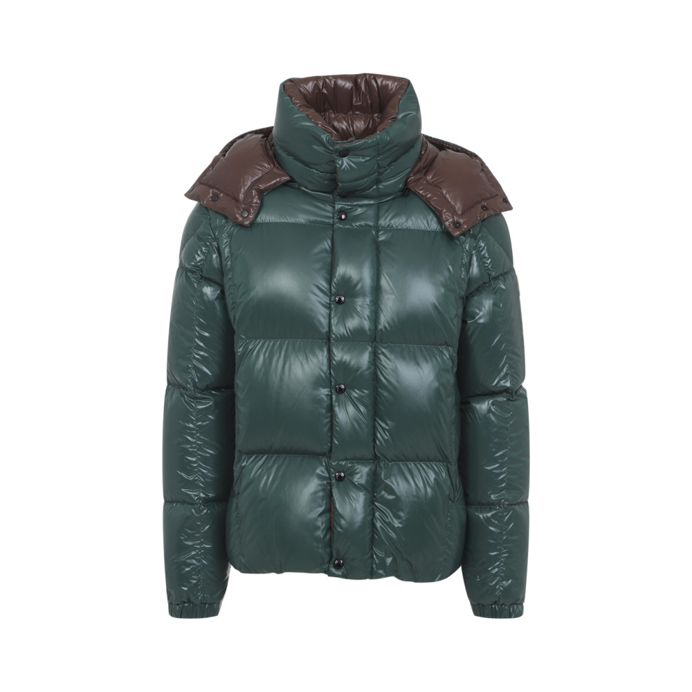 Moncler Parana Glossy Hooded Short Down Jacket In Green