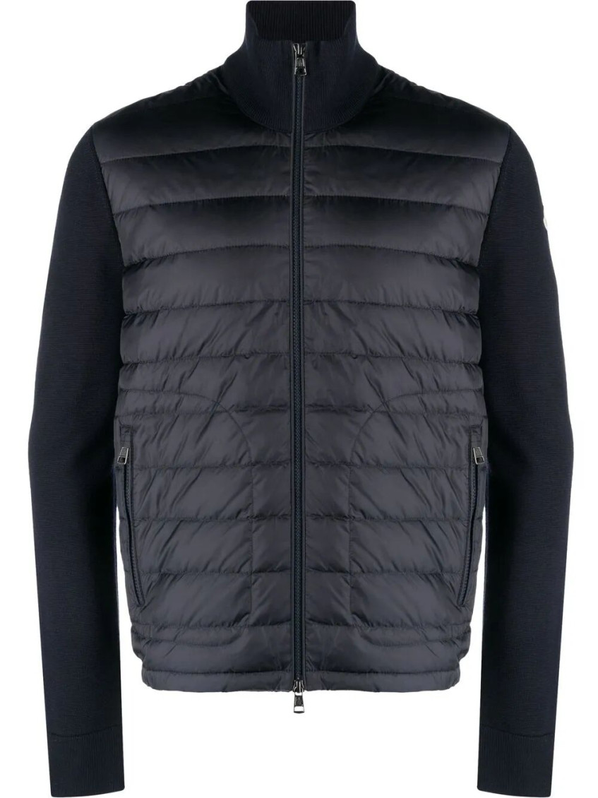 Moncler Navy Blue Zip-up Cardigan In Black